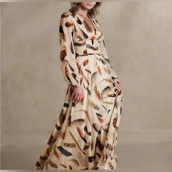 Banana Republic Dresses & Skirts - Banana Republic Marta Cotton Silk Feather Print Maxi Dress Size 4